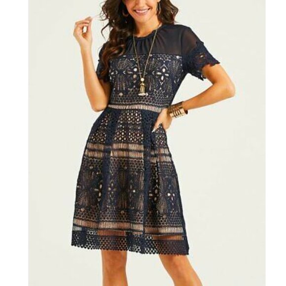 Suzanne Betro Dresses & Skirts - Suzanne Betro • NWT Blue Lace Mesh Top Dress • XL